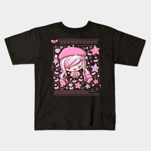 Cute festive pink bubble head cutie Kids T-Shirt by studiomogwai